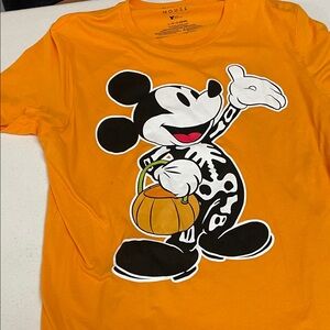 Disney Halloween Orange T-Shirt with Mickey Skeleton Design